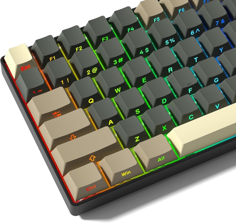 Rainy75 Shine Through Double Shot PBT Keycaps Set, Cherry Profile Custom Keycaps 60 65 75 100 Percent for 61/64/68/84/87/100/104/108 Retro Gaming Mechanical Keyboard, Grey Brown - Image 1